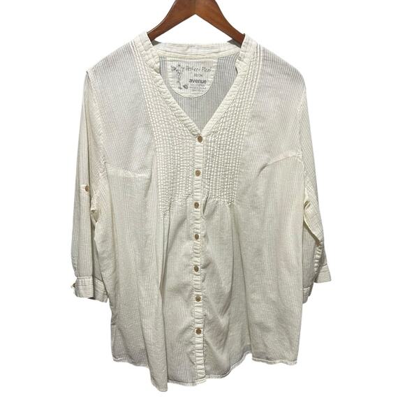 Avenue Women Button Top Cream 22/24 Babydoll Cottage Boho Cotton‎ Coastal Beachy - Picture 1 of 10